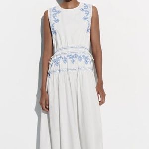 Zara Embroidered White Midi Dress
